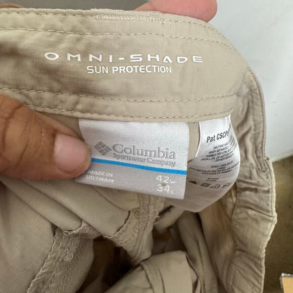 Columbia Omni-Shade Convertible Hiking Pants 42x34 Beige Zip Off Cargo Outdoor - Picture 10 of 12